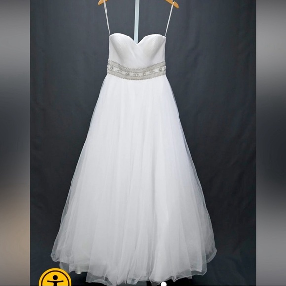 Oleg Cassini Strapless Wedding Dress with Beading A-line - Picture 1 of 14